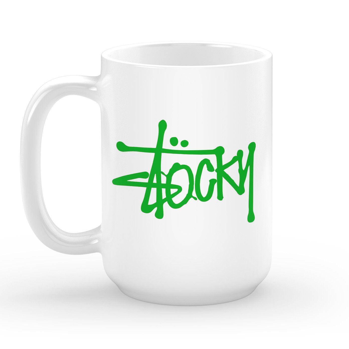 White Big Stocky Mug - Green Print