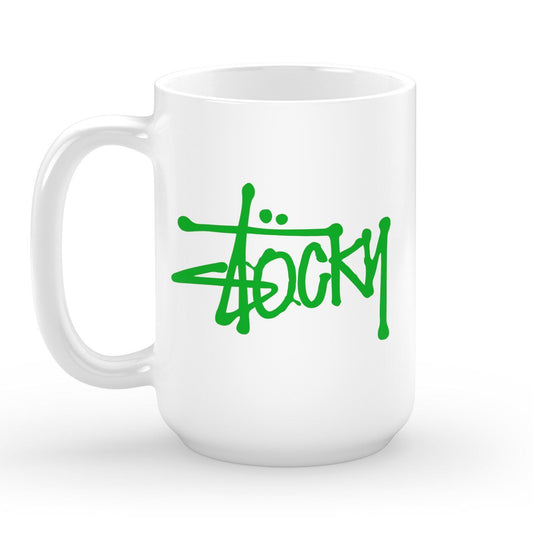 White Big Stocky Mug - Green Print