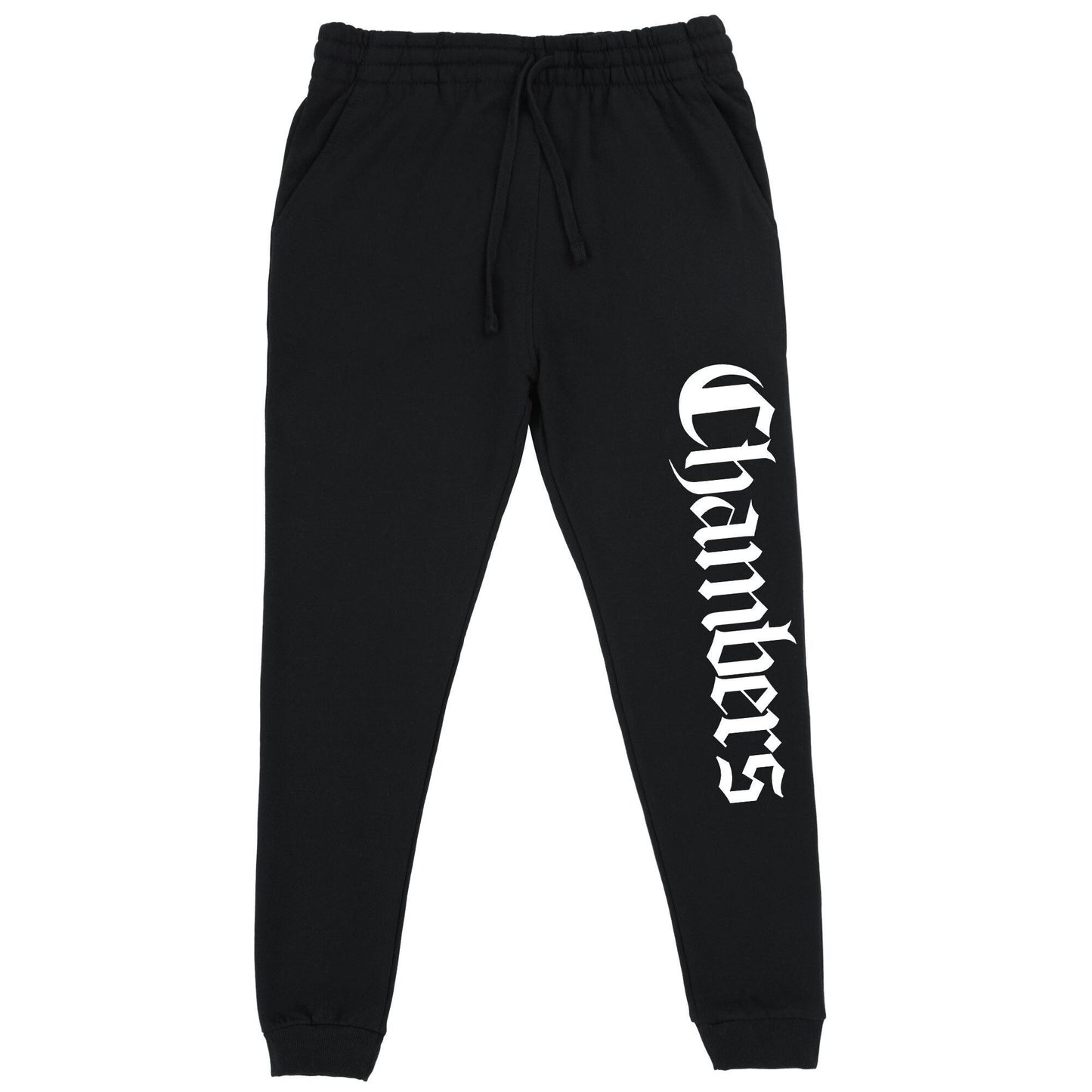 Jet Black White Script Joggers