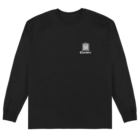 Black Double Print Logo Long Sleeve T-Shirt - White Print